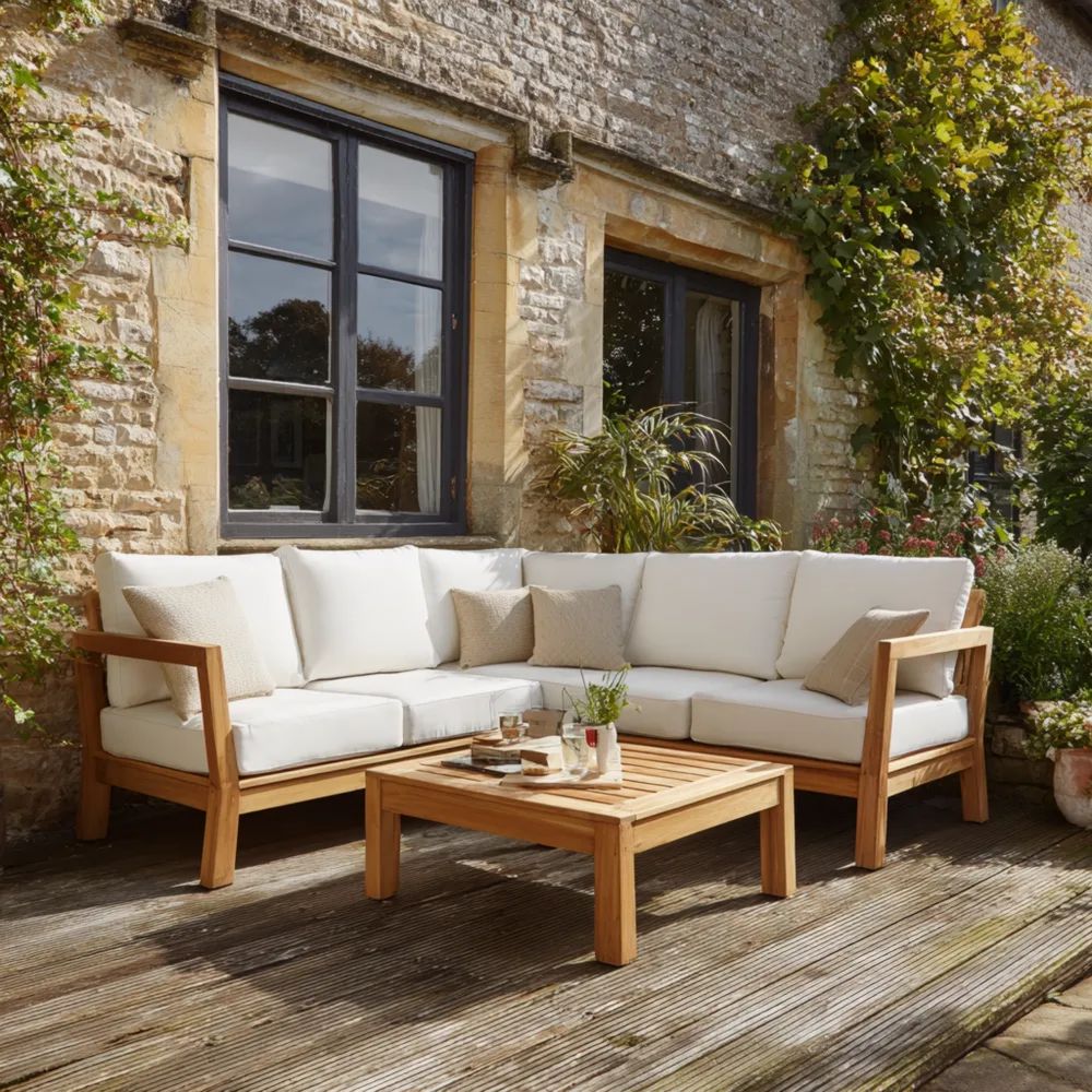 Ensemble de canapés de jardin teck 240x240 cm coussins Blanc contemporain 80x80x40 cm