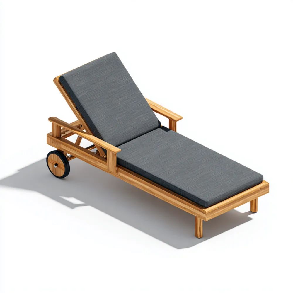 Chaise longue de jardin en bois 200x70x30 cm - Coussin Gris