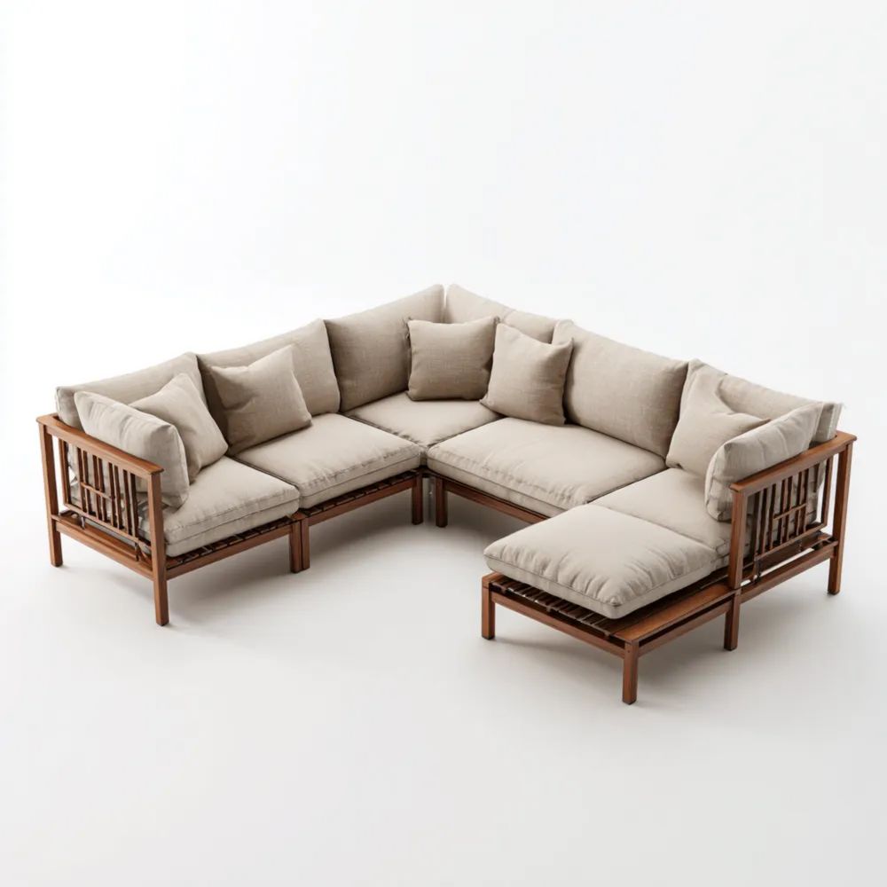 Canapé d'angle extérieur en bois 250x180x80 cm Coussins Beige Design Moderne