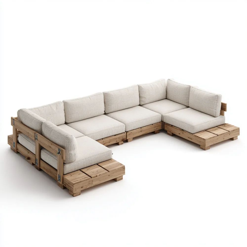 Canapé d'angle de jardin en bois 300x220x36 cm – Beige – Design moderne