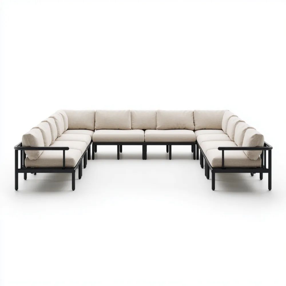 Ensemble de Canapé d'Angle de Jardin Aluminium 300x300x75 cm - Beige/Noir