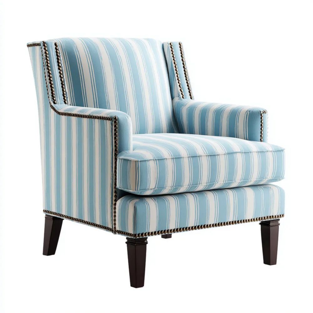 Sessel Stoffpolsterung Streifenmuster Blau 85x90x100 cm – Klassisches Design