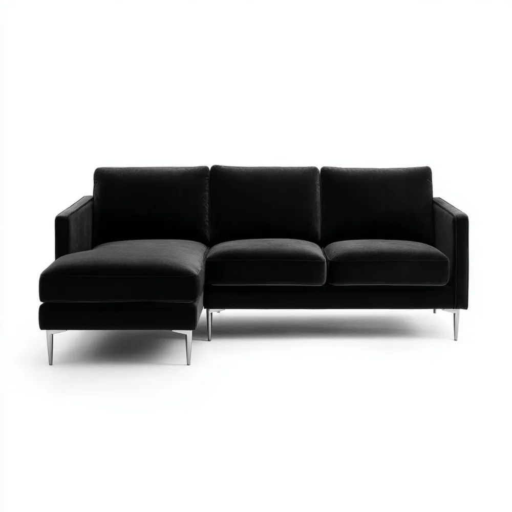Ecksofa Samt 200x90x85 cm - Schwarz - Modernes Design