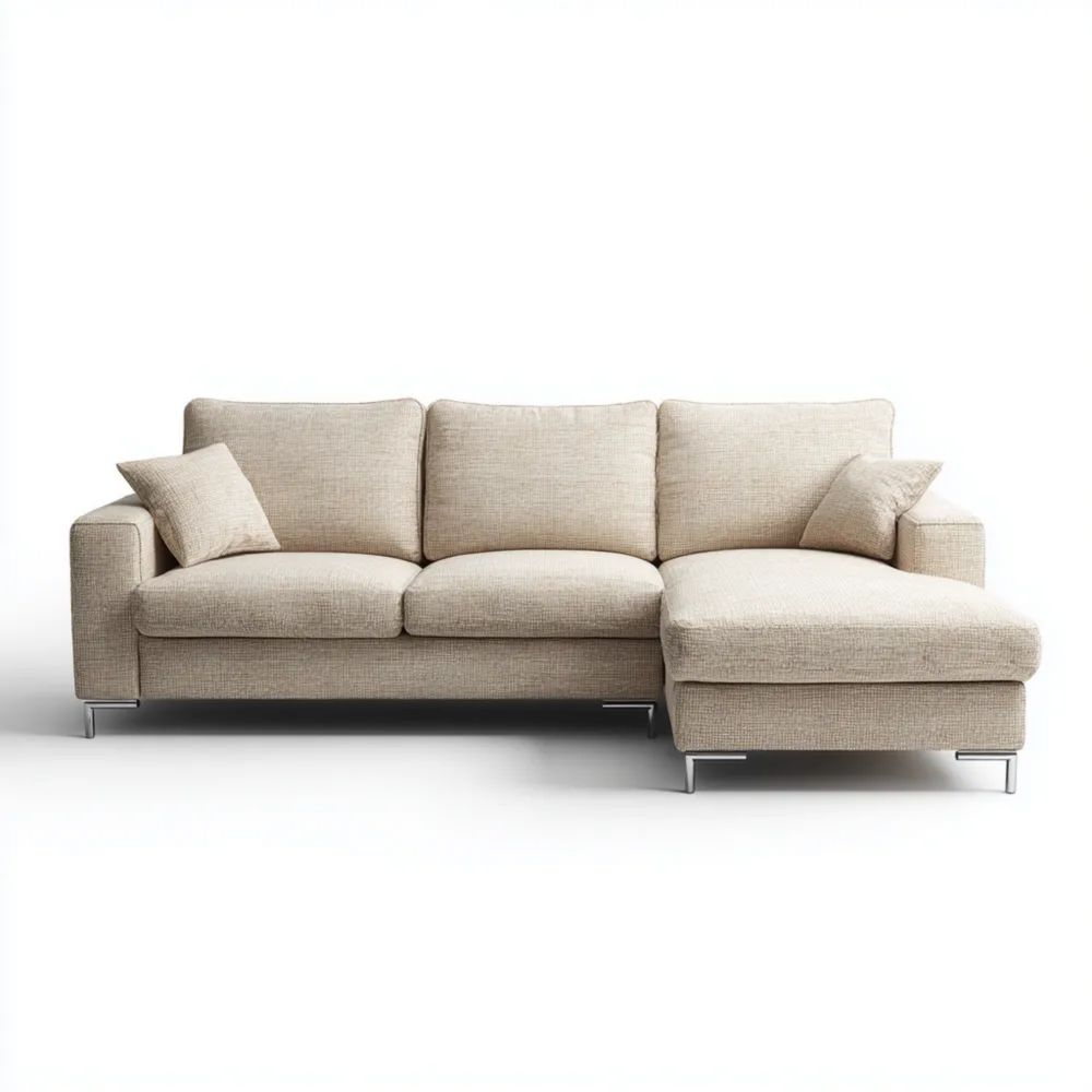 Ecksofa Leinenpolster 250x90x160 cm – Beige – Modernes Design