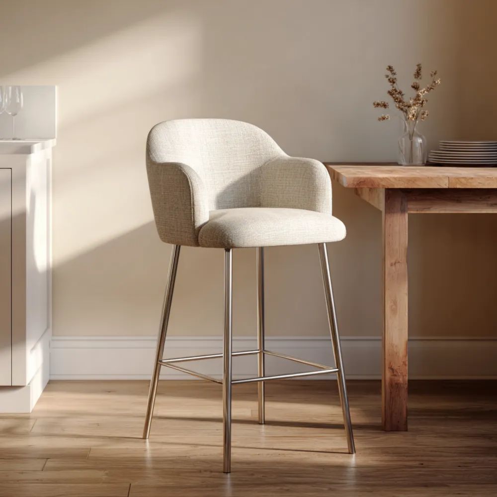 Barhocker 65x55x95 cm aus Stoffpolsterung – Beige – Moderner Stil