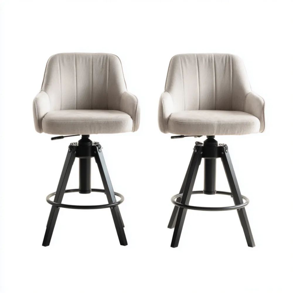 Barhocker Set Samtgewebe Verstellbar 45x40x60-80 cm - Beige - Industrieller Stil