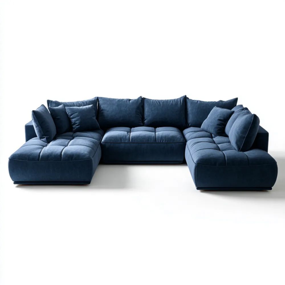 Ecksofa Samt 300x230x90 cm – Dunkelblau – Modernes Design