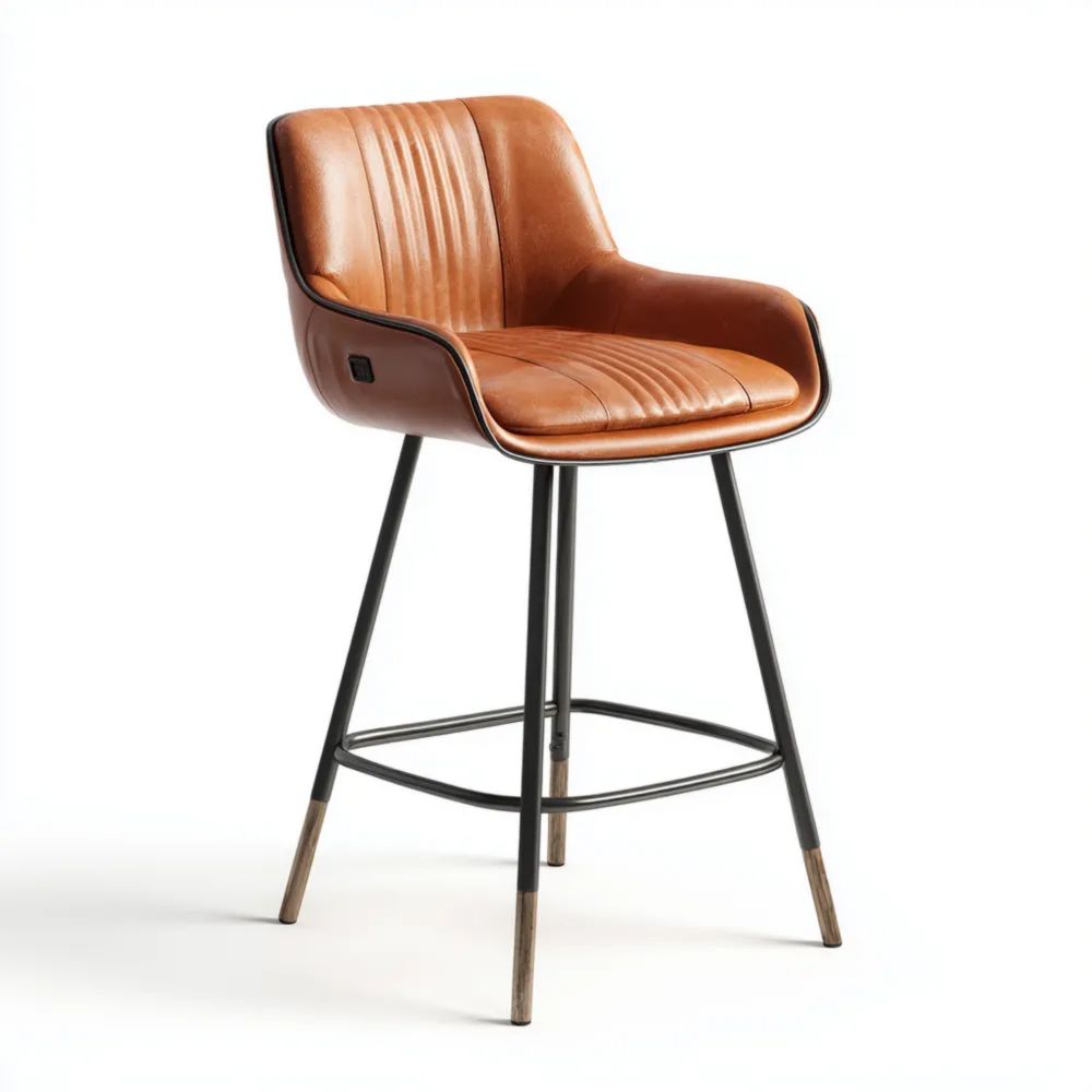 Barhocker Leder 110x45x45 cm – Cognac – Industrielles Design