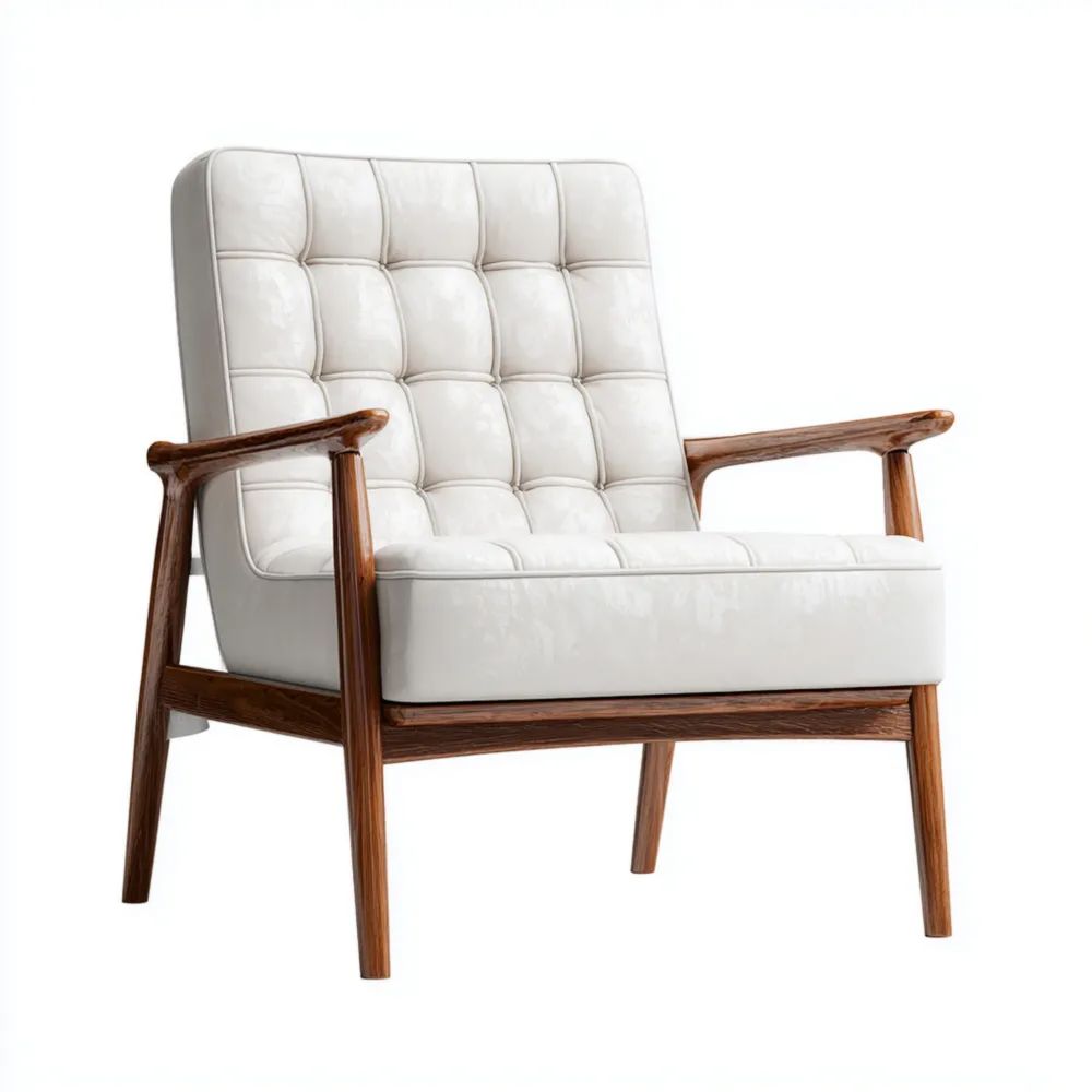 Moderner Sessel 75x80x85 cm Holzrahmen Weiß Gepolstert