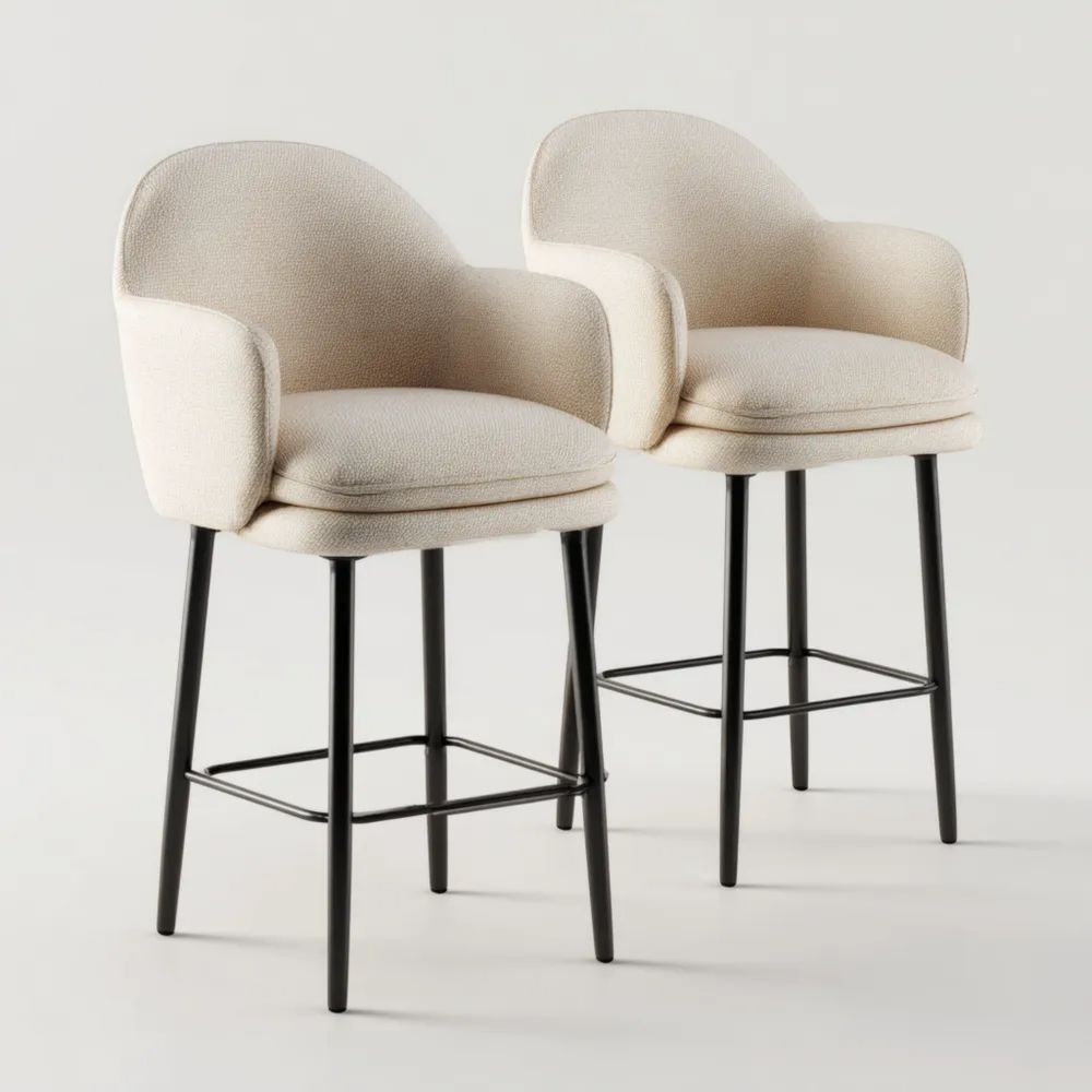 Barhocker Set 45x40x100 cm Stoffpolsterung Creme - Modernes Design