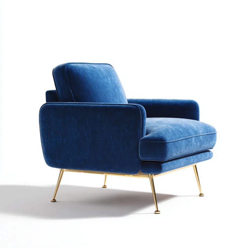 Moderner Samtsessel Blau mit Metallgestell 75x60x80 cm