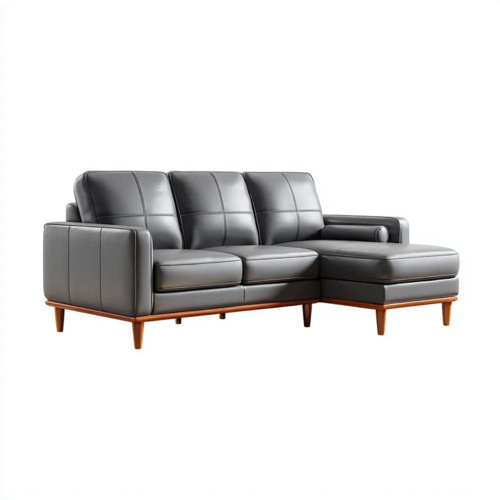 Ecksofa Leder 250x150x85 cm - Dunkelgrau - Modernes Design