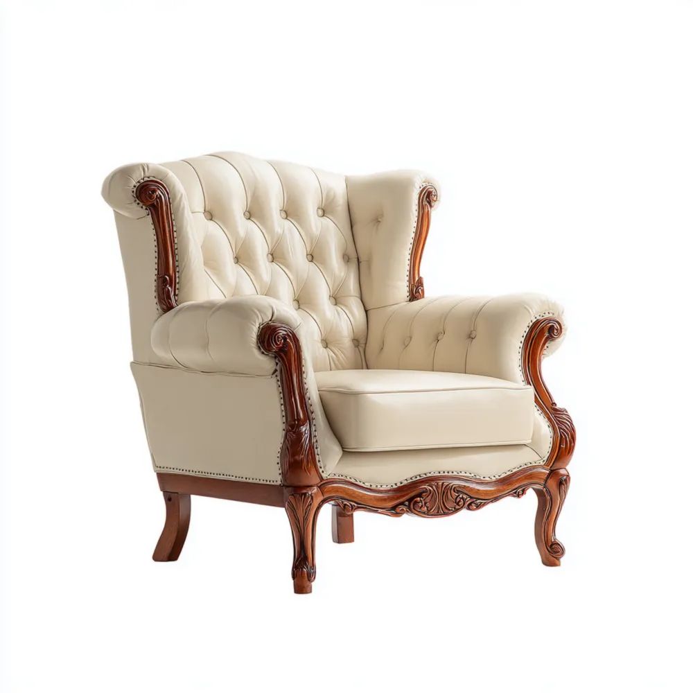 Ohrensessel Leder 90x100x110 cm - Creme - Klassischer Stil