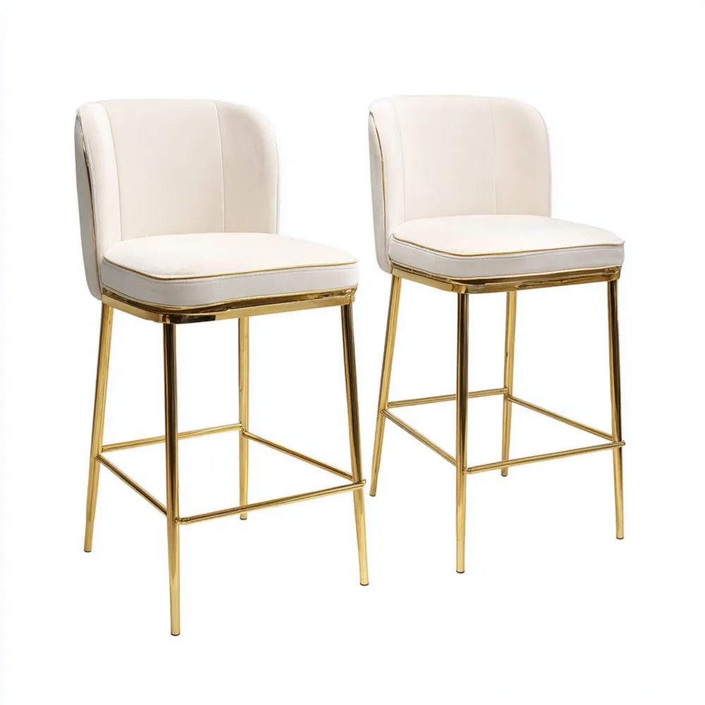 Barhocker Set 45x40x100 cm Kunstleder Weiß/Gold - Modernes Design