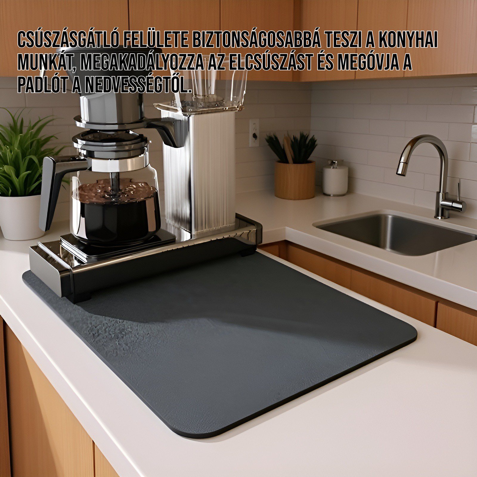 Egyszínű minimalista konyhai lefolyószőnyeg a konyhapadlón