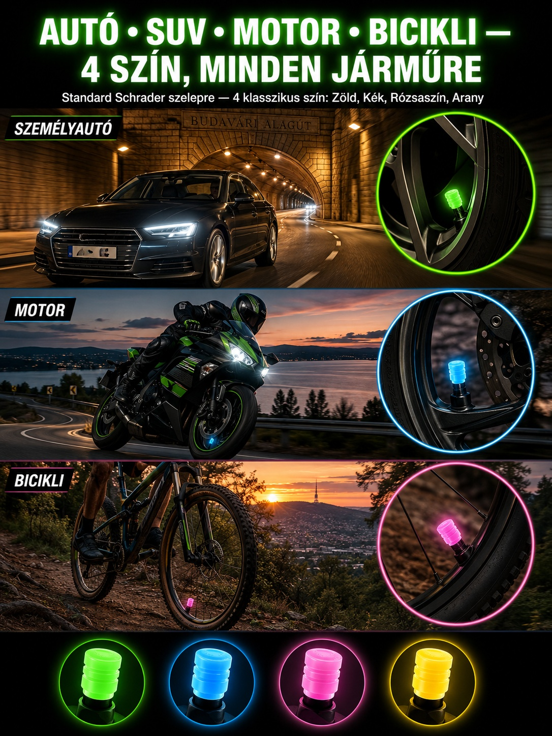 🚗epülőgép-minőségű, látványos világító szelepsapka. Bármilyen járműre felszerelhető – 💡 3 másodperc alatt sportos, fényes megjelenést kölcsönöz. Hatékonyan megelőzi az éjszakai baleseteket. 