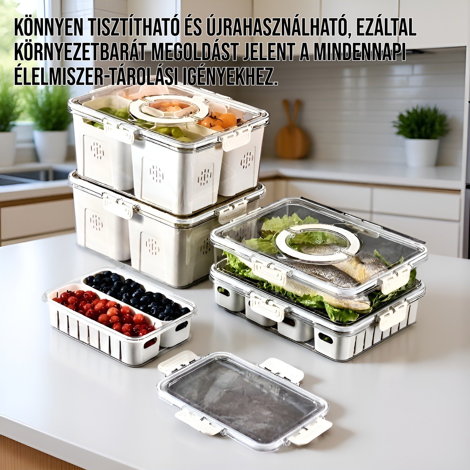 Átlátszó PET tároló doboz friss zöldségekkel