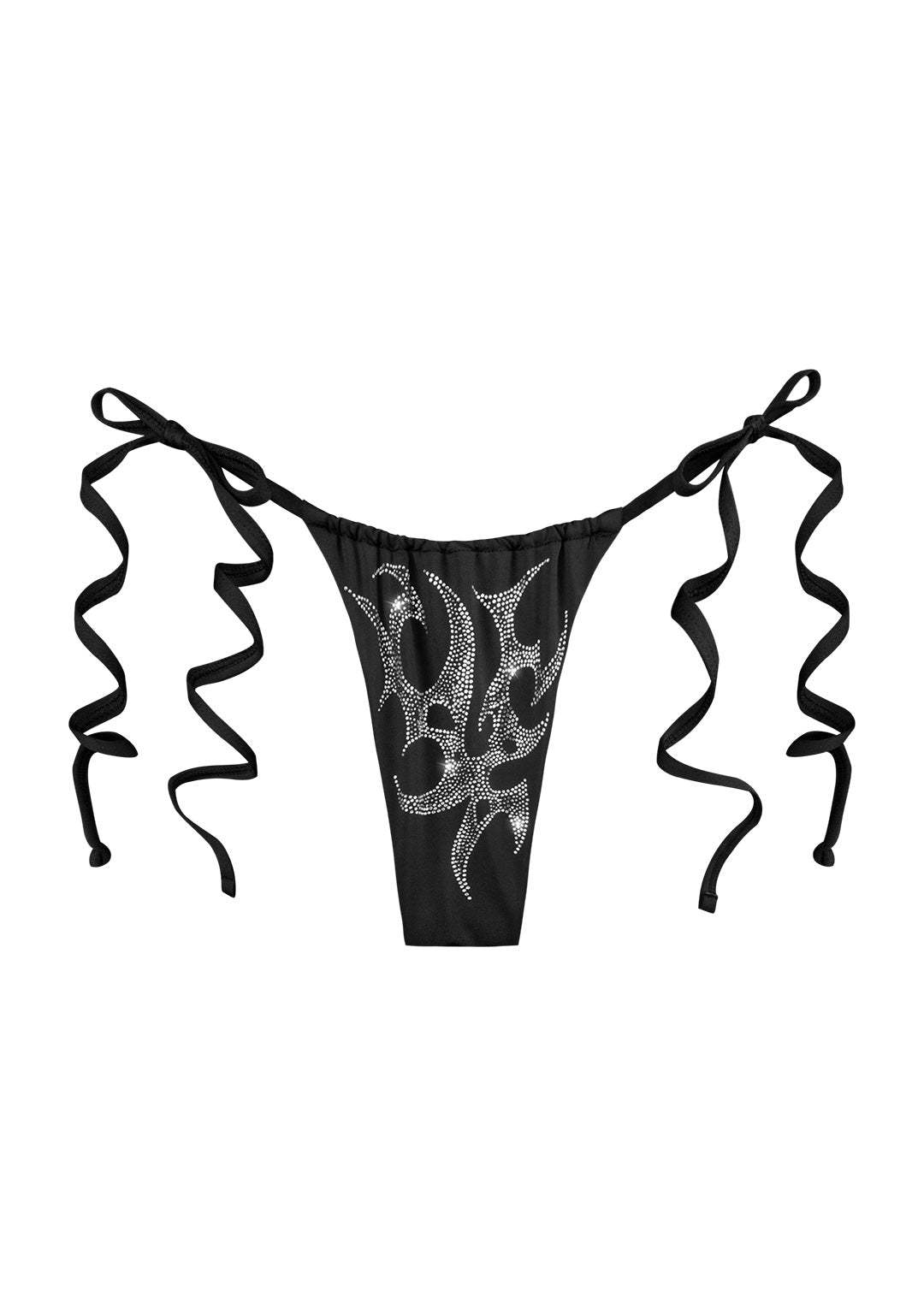 HICUSTORE™ CRASH RHINESTONE BIKINI BOTTOMS BLACK