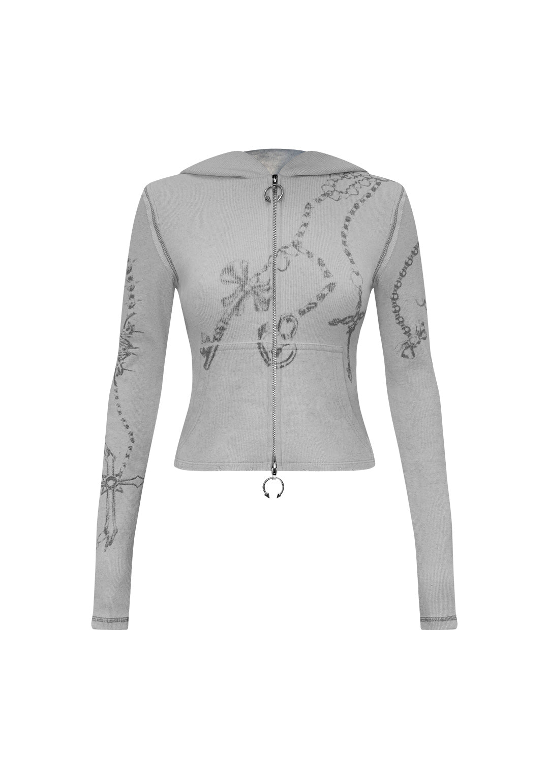 Luxeapperal™  FITTED RIB ZIP HOODIE GREY MARL
