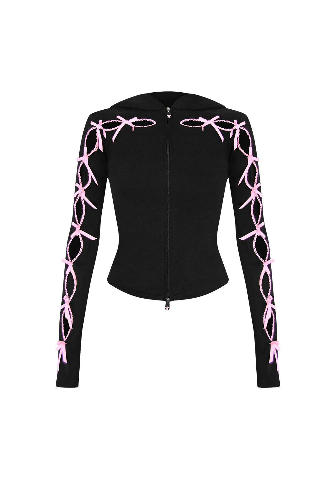 Luxeapperal™  RIBBON SCULPT STRETCH ZIP HOODIE BLACK