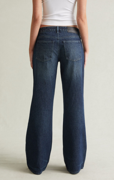 Low Rise Baggy Jeans Rhinestone Medium Blue