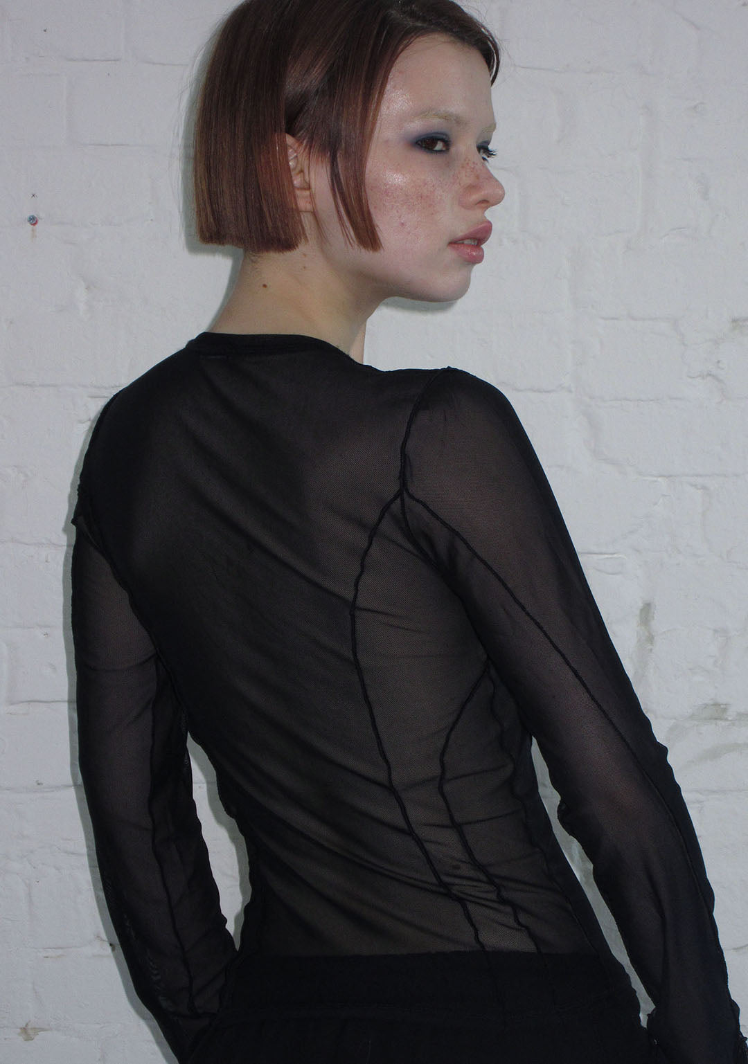 Luxeapperal™  MESH LONG SLEEVE TOP BLACK