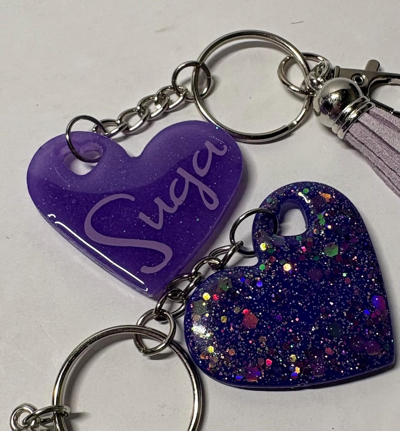 Purple bias name heart keychain with tassel