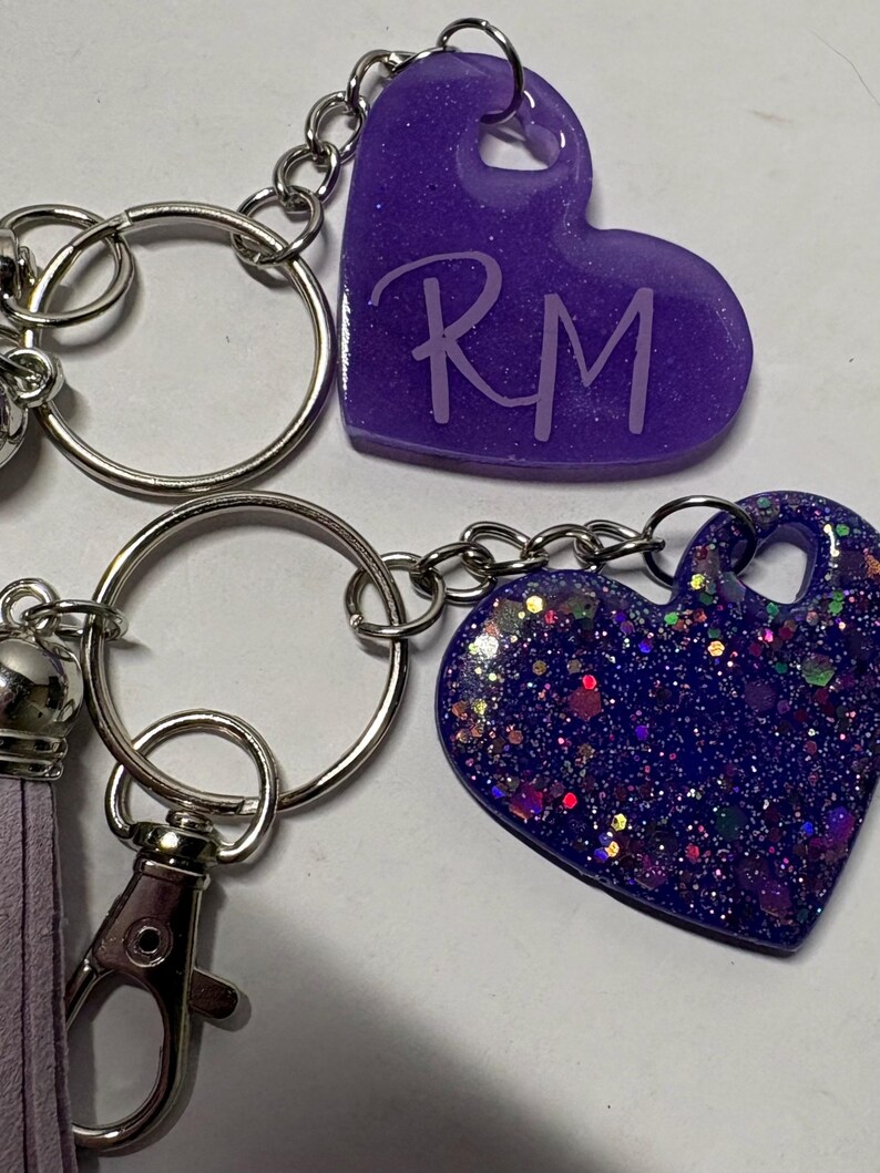 Purple bias name heart keychain with tassel