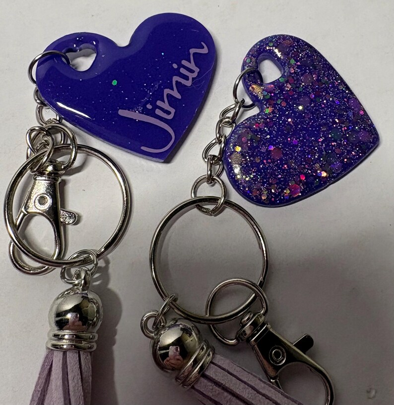 Purple bias name heart keychain with tassel