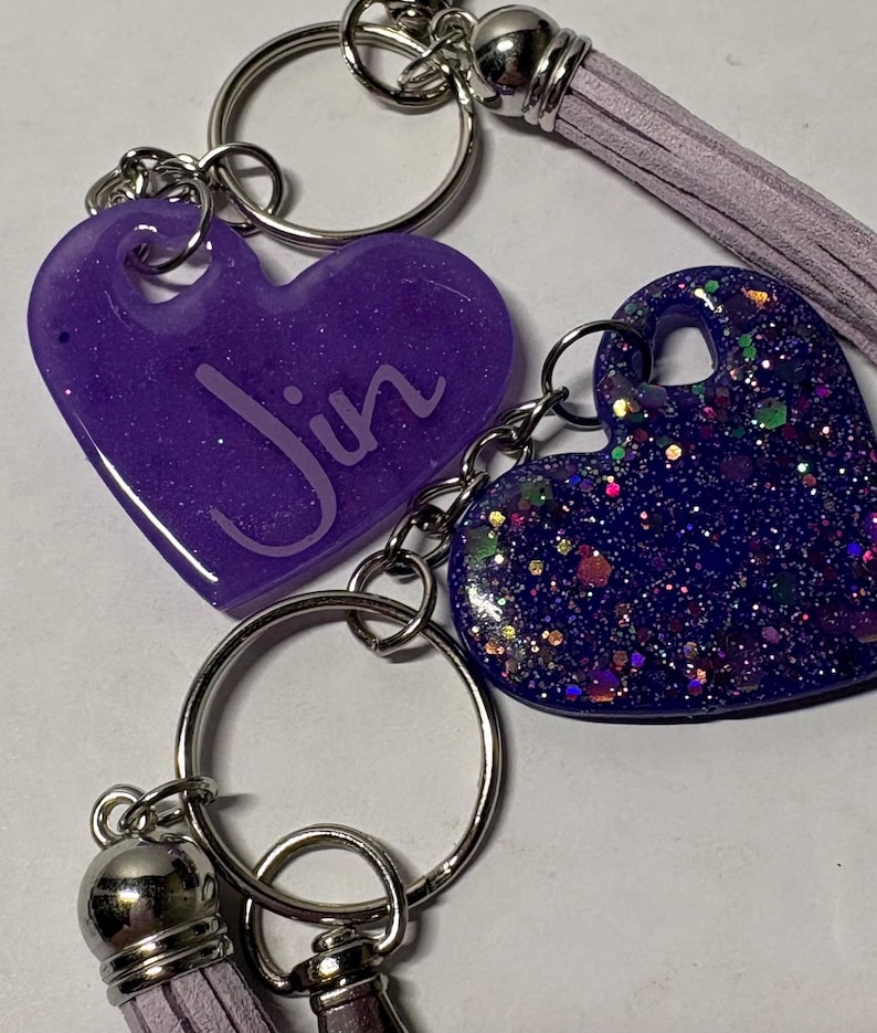 Purple bias name heart keychain with tassel