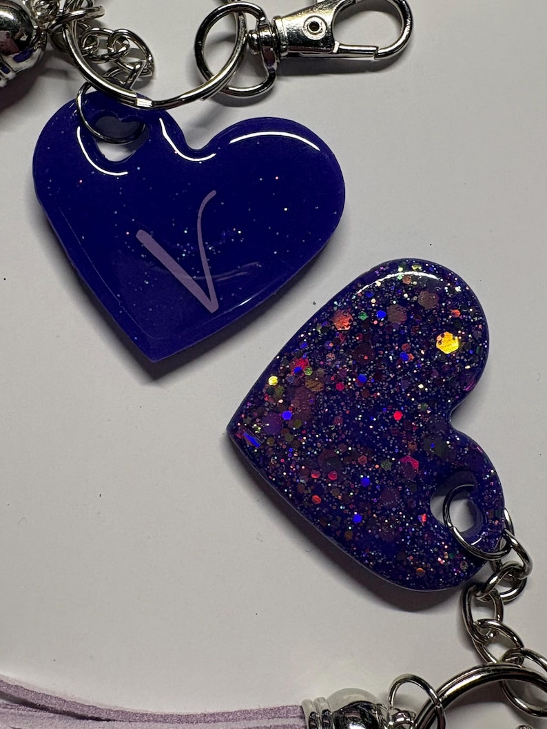 Purple bias name heart keychain with tassel