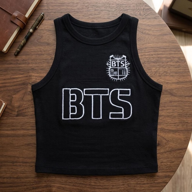 Embroidered BTS Tank Top, Kpop Fan Apparel, Korean Streetwear, Cotton Blend