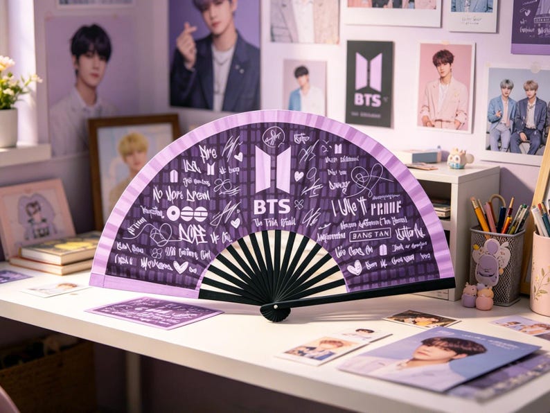 BTS Hand Fan Kpop ARMY, Folding Fan Concert Accessory, BTS Inspired Fan, 2026 Tour Gift for Fan, Kpop Merch, Concert Gift for Army Fan