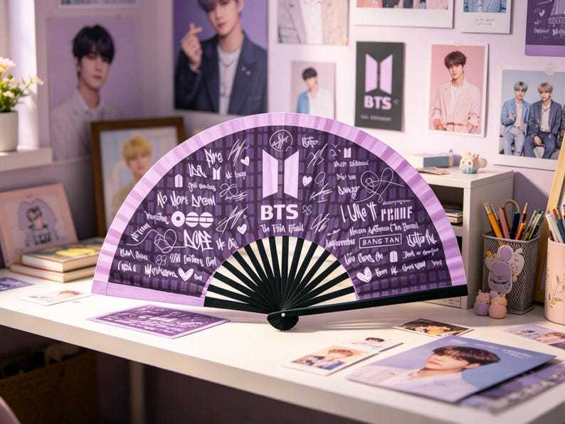 BTS Hand Fan Kpop ARMY, Folding Fan Concert Accessory, BTS Inspired Fan, 2026 Tour Gift for Fan, Kpop Merch, Concert Gift for Army Fan