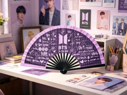 BTS Hand Fan Kpop ARMY, Folding Fan Concert Accessory, BTS Inspired Fan, 2026 Tour Gift for Fan, Kpop Merch, Concert Gift for Army Fan