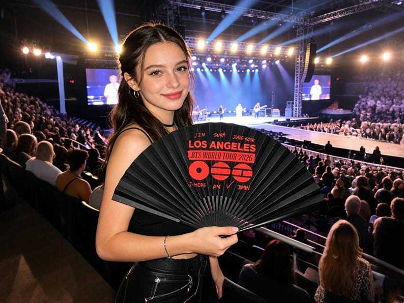 BTS Hand Fan Kpop ARMY, Folding Fan Concert Accessory, BTS Inspired Fan, 2026 Tour Gift for Fan, Kpop Merch, Concert Gift for Army Fan