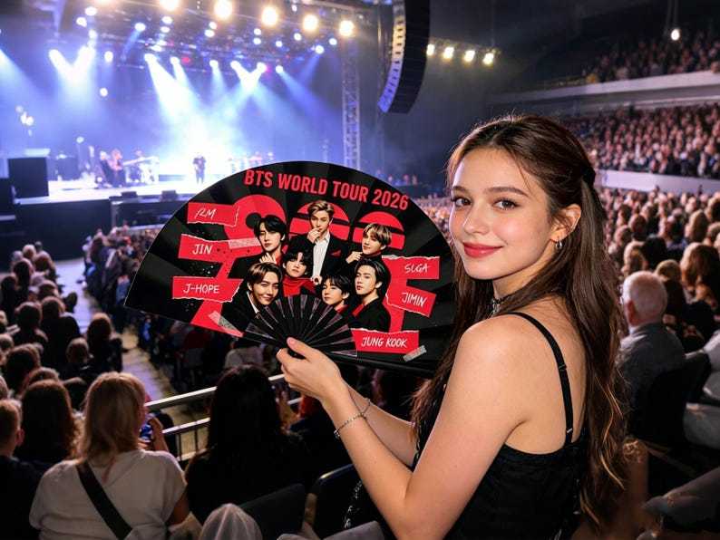 BTS Hand Fan Kpop ARMY, Folding Fan Concert Accessory, BTS Inspired Fan, 2026 Tour Gift for Fan, Kpop Merch, Concert Gift for Army Fan