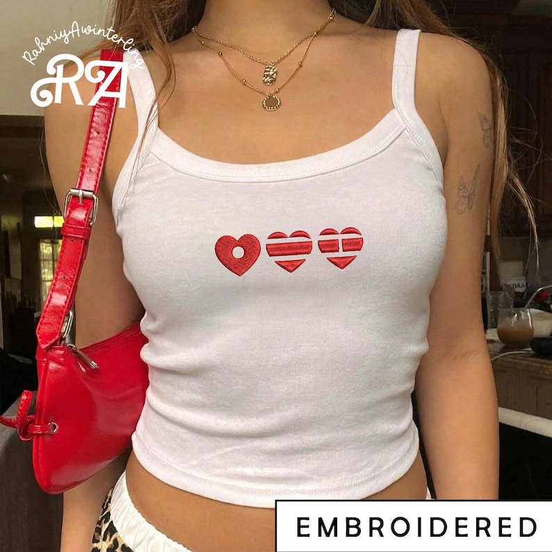 Embroidered Arirang Croptop Tank Top, Girly Custom Racerback / Spaghetti Strap Tank, Kpop Fan Gift, Hot Girls Summer Outfit