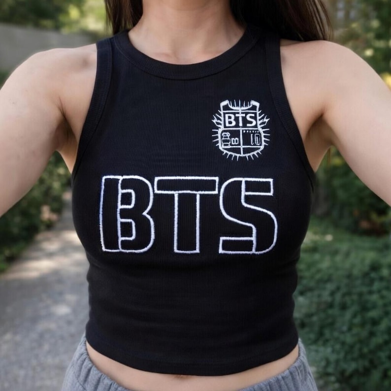 Embroidered BTS Tank Top, Kpop Fan Apparel, Korean Streetwear, Cotton Blend