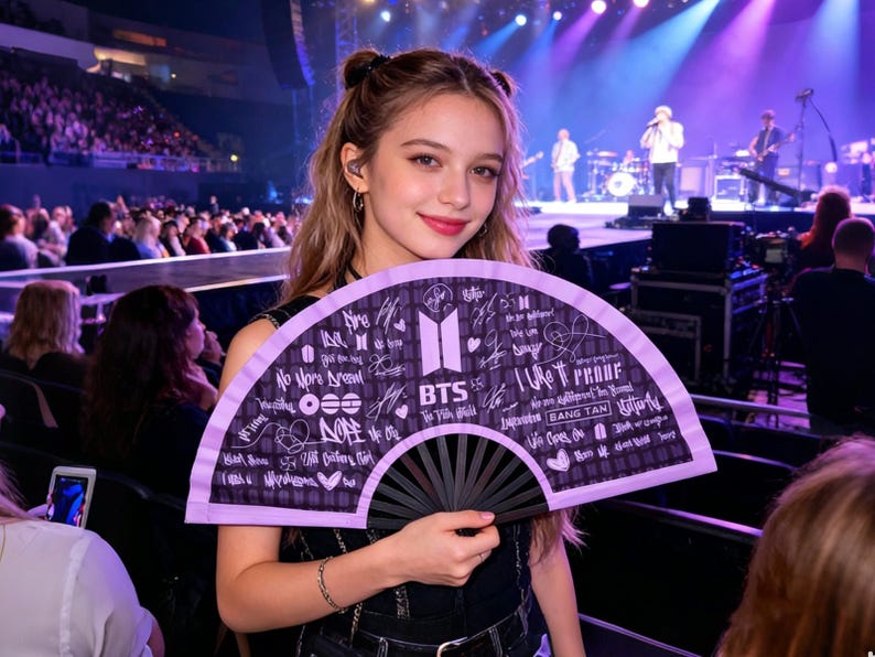 BTS Hand Fan Kpop ARMY, Folding Fan Concert Accessory, BTS Inspired Fan, 2026 Tour Gift for Fan, Kpop Merch, Concert Gift for Army Fan