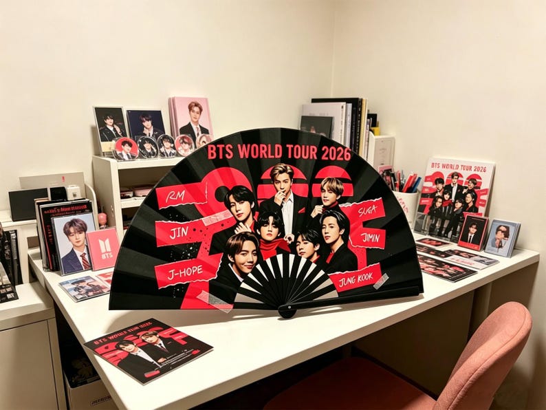 BTS Hand Fan Kpop ARMY, Folding Fan Concert Accessory, BTS Inspired Fan, 2026 Tour Gift for Fan, Kpop Merch, Concert Gift for Army Fan