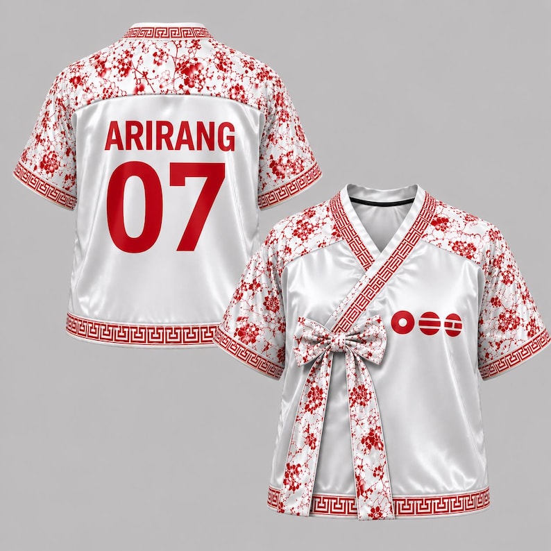 PRINTED Personalized BTS Arirang Hanbok Crop Jersey, Custom Hanbok Style Floral Jersey, Kpop Concert Outfit, Custom Name Number Team Jersey