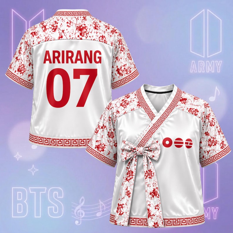PRINTED Personalized BTS Arirang Hanbok Crop Jersey, Custom Hanbok Style Floral Jersey, Kpop Concert Outfit, Custom Name Number Team Jersey