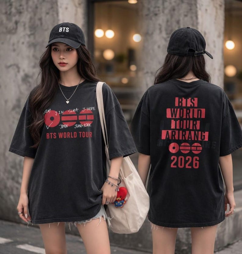 R24 BTS Arirang 2026 World Tour T-Shirt, RM Jin Suga J-Hope Jimin V Jungkook Tee, BTS Members Name Signature Shirt, Kpop Concert Apparel