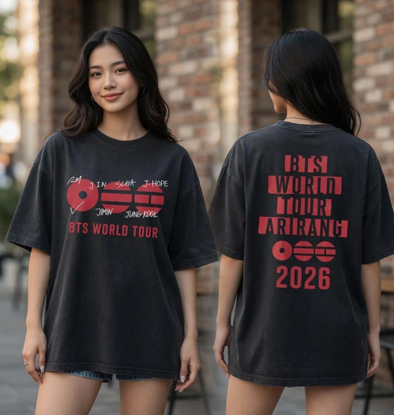 R24 BTS Arirang 2026 World Tour T-Shirt, RM Jin Suga J-Hope Jimin V Jungkook Tee, BTS Members Name Signature Shirt, Kpop Concert Apparel