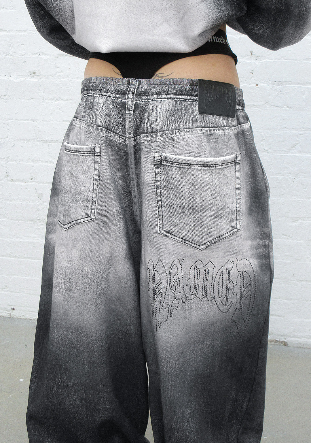 Luxeapperal™  DENIM EFFECT OVERSIZED SWEATPANTS WASHED BLACK