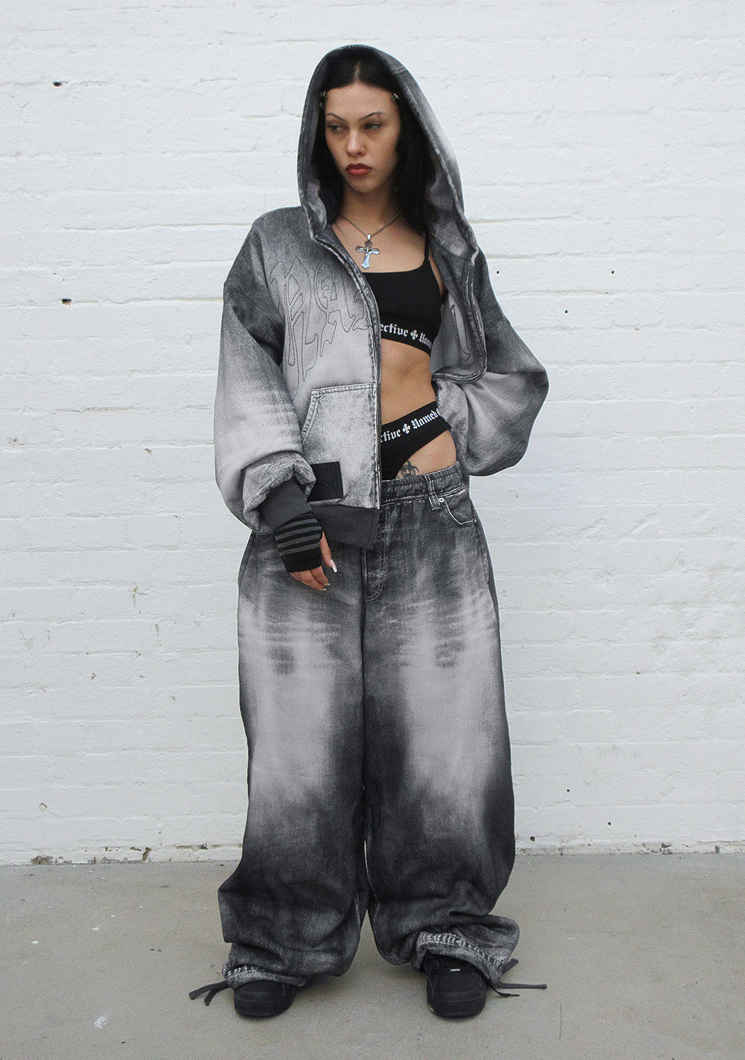 Luxeapperal™  DENIM EFFECT OVERSIZED SWEATPANTS WASHED BLACK
