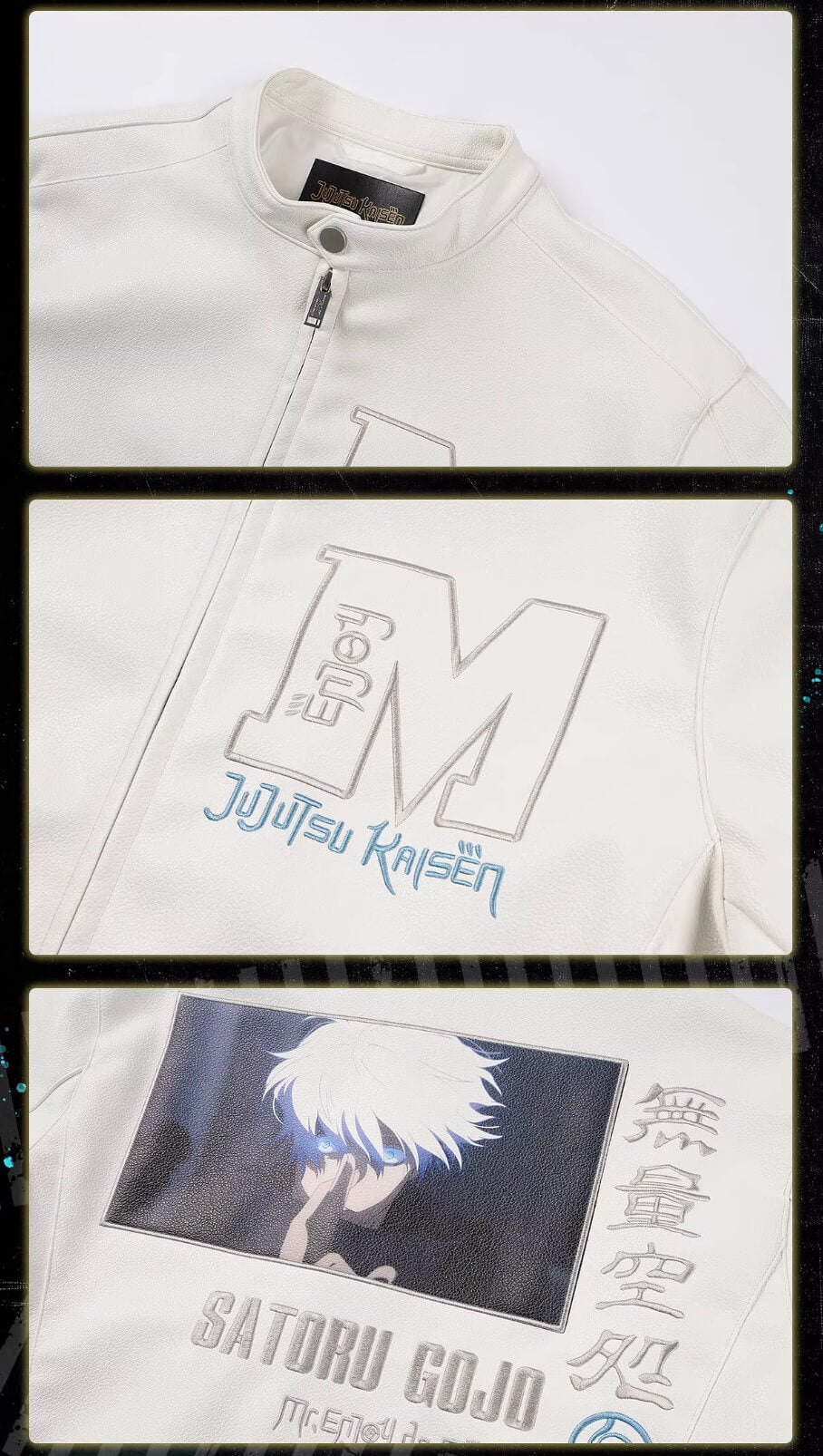 Jujutsu Kaisen Satoru Gojo Print Patch PU Leather Jacket