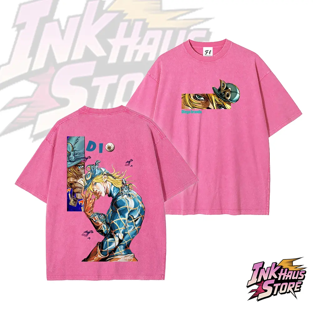 “Diego Brando”acid wash tee, also known as "DIO," from the manga *JoJo's Bizarre Adventure* Part 7: *Steel Ball Run* --Short Sleeve Cotton Unisex Retro wash Tee