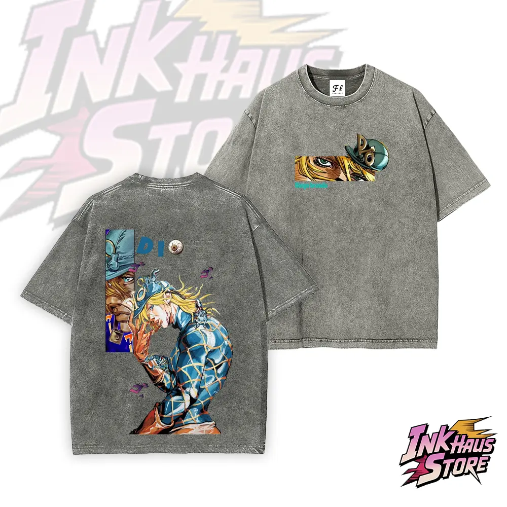 “Diego Brando”acid wash tee, also known as "DIO," from the manga *JoJo's Bizarre Adventure* Part 7: *Steel Ball Run* --Short Sleeve Cotton Unisex Retro wash Tee